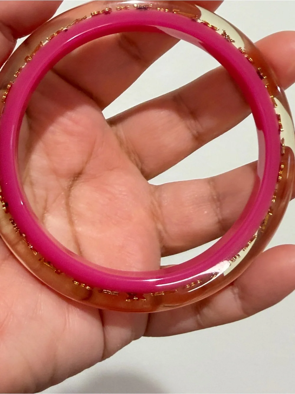Louis Vuitton Hot Pink Monogram Bangle with Gold Monogram
